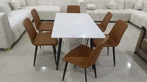 Elegant Marble Dining Table Set with 6 Chairs