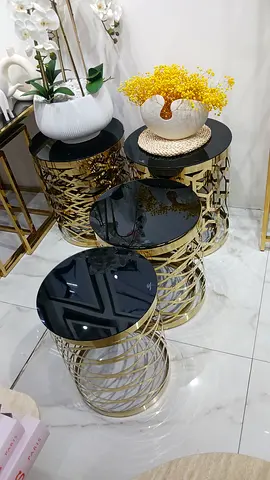 Elegant Nesting Coffee Tables in Gold and Black Finish