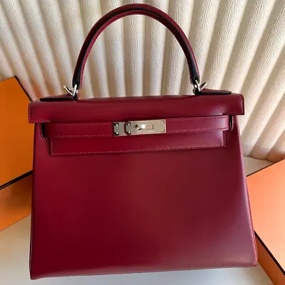 Hermes Kelly Sellier 28 in Rouge H Box Calfskin