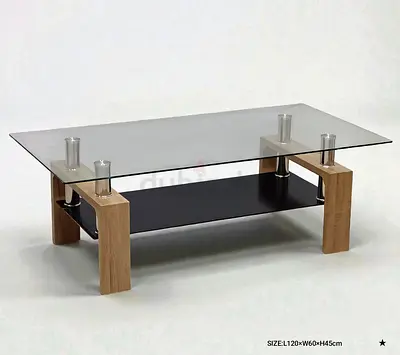 Elegant Glass Coffee Table with Stylish Wooden Legs