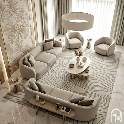 Elegant Modern Living Room Furniture Set with Beautiful Rug