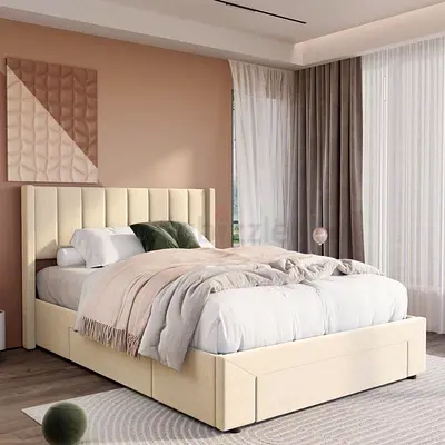 Elegant and Cozy King Size Bed with Storage