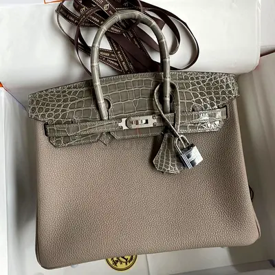 Hermes Touch Birkin 25 LIMITED Gris Asphalt Shiny Niloticus Crocodile Skin