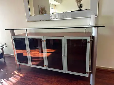 Stylish Glass and Wood Console Table