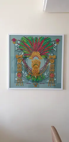 Framed silk Hermes scarf,  90 x 90