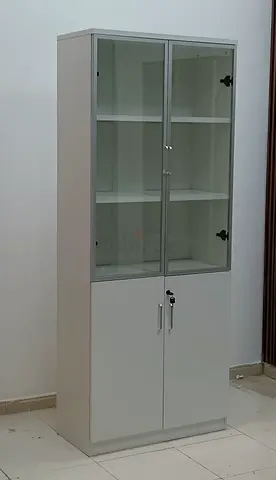 Wooden 2-Door Book Shelf with Lockable Storage – Modern White Melamine Book Cabinet for Home
