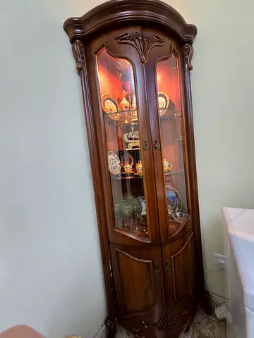 Classic Vintage Wooden Corner Display Cabinet