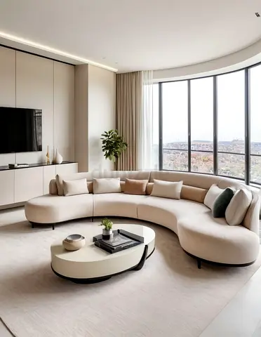 Luxury Curved Sofa | Modern Design | Premium Fabric | Beige
