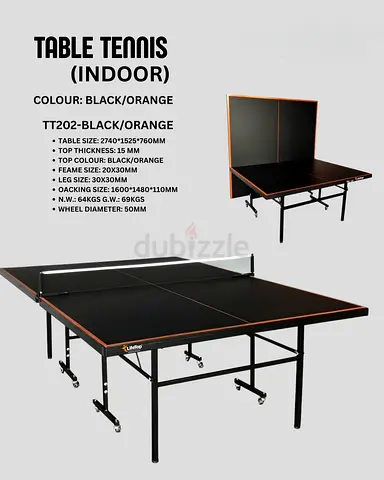 Table Tennis Table - Indoor, Black/Orange