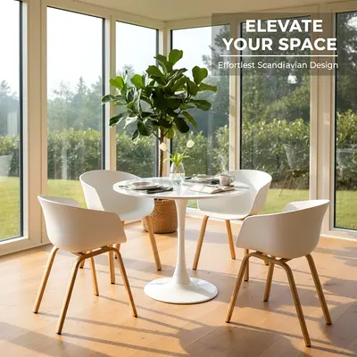 ​Modern 5-Piece Dining Set | 80cm Tulip Table with Metal Base  4 Mid-Century Style Dining Chairs