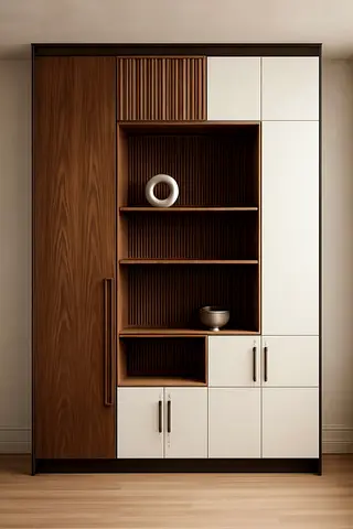 Modern Wooden Wardrobe with Unique Shelving