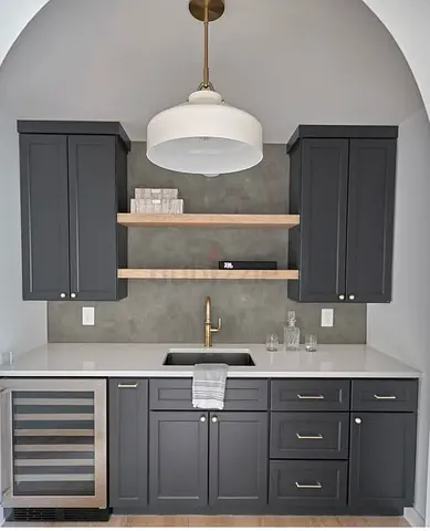 Modern Grey Kitchen Cabinet with Bar Counter