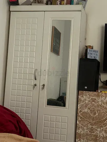 Elegant White wardrobe with Mirror and Drawer