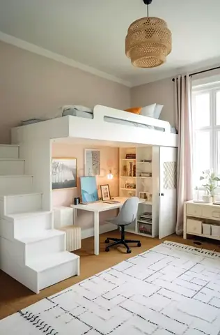 Space-Saving Loft Bed with Study Area and Storage