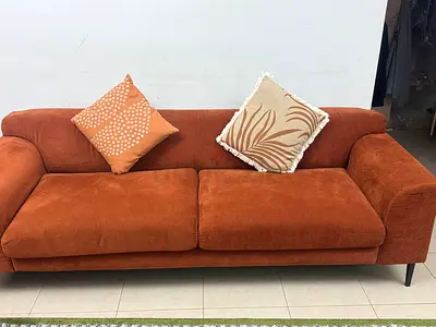 Comfortable Orange Sofa with Decorative Cushions