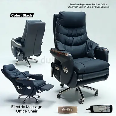 Black Electric Massage Recliner Office Chair – Stylish Recliner Office Chair with Footrest  Remote