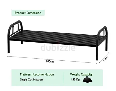 Single bed, solid durable rust-resistant steel frame.