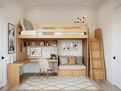Charming Kids Loft Bed with Study Space and Cozy Sitting Area