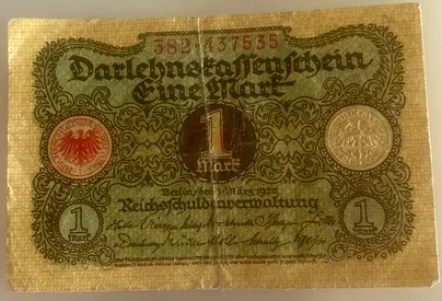 Rare 1920 Darlehnsschein - 1 Mark Banknote