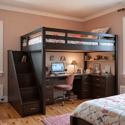 Stylish and Functional Loft Bed with Workspace