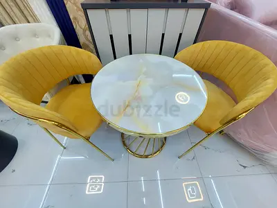 Elegant Coffee Table with Yellow Velvet Chairs for Sale!