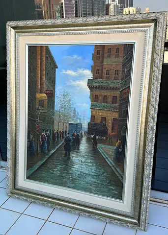 Vintage Framed Cityscape Painting,