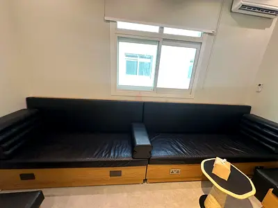 Salon Modern Black Leather Sofa with Built-in Charging Ports with storage