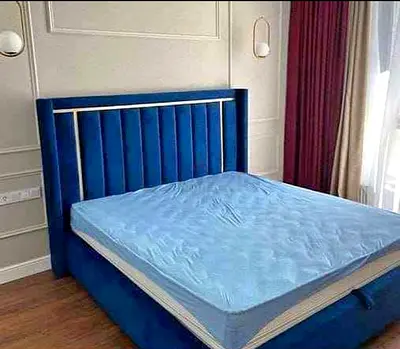 King Size Bed Comfortable Blue Velvet Are Available At Factory Price