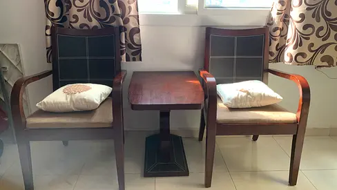 Stylish Wooden Armchairs with Side Table