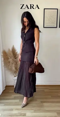 Zara Bloggers Favourite Skirt  Waistcoat Co-ord Set in Brown