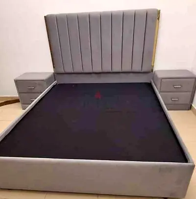 Queen Size Elegant Grey Bed With Velvet Fabric Finishing
