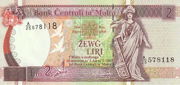 MALTA 2 LIRA BANKNOTE 1994