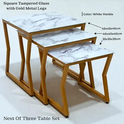 White Marble Nesting Table Set (3 Pcs) – Modern Coffee Table Set with Side Tables