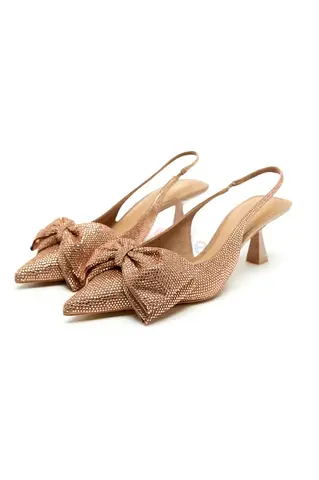 Zara Rose Gold Slingback Heels with Bow