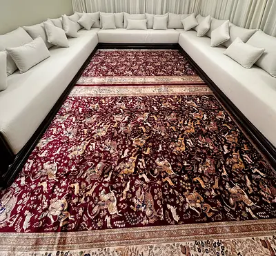 Silk Persian Rug 2m × 3m – Red Hunting-Ground Design – Premium Quality - 2 pcs (PRICE FOR BOTH)