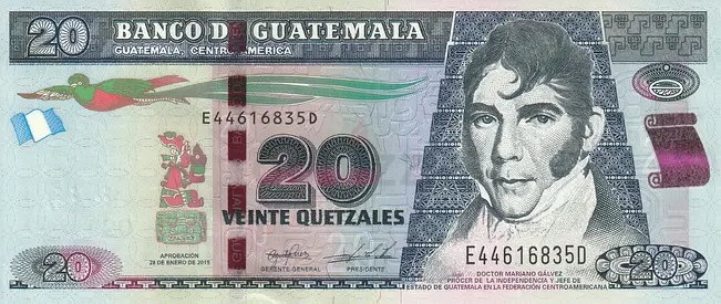 GUATEMALA 20 QUETZALES BANKNOTE 2015
