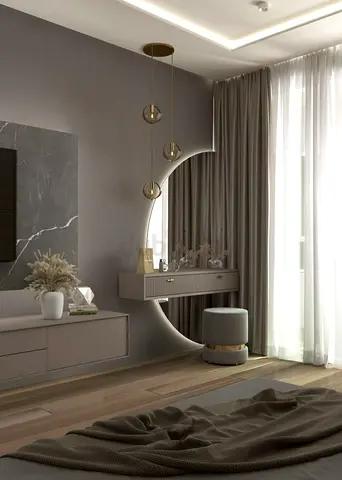 Chic Modern Bedroom Furniture Set with Elegant Vanity Mirror