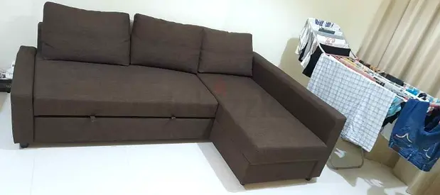 Comfortable Brown L-Shaped Sofa with Storage
