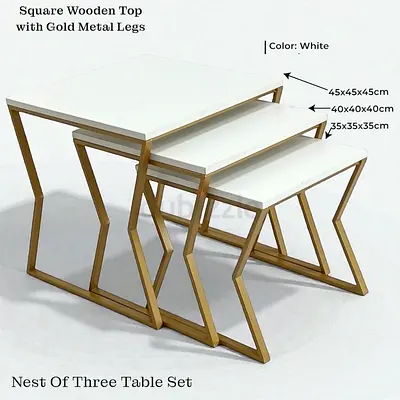 White Wooden Nest of Tables (3 Pcs) – Modern Coffee Table Set for Living Room Decor in Dubai