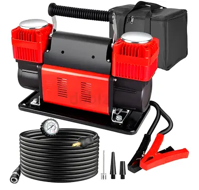 Powerful 12V Portable Air Compressor with Accessories 2 Cylinder Air Compressor Pump Heavy Duty -DC