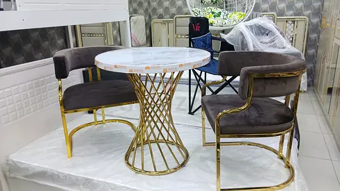 Elegant Marble Top Dining Set with Chic Gold Accents