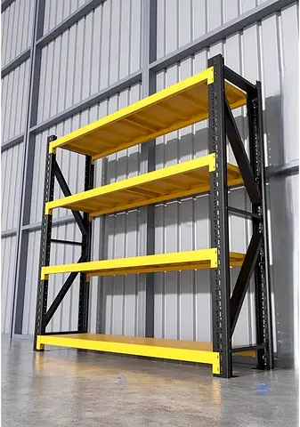 Warehouse Storage shelf, Black and Yellow, Steel Construction, Warehouse Shelving Unit, Garage Shelf