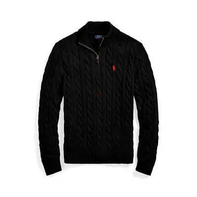 Elegant Black Cable Knit Quarter Zip by Polo Ralph Lauren