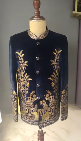 Elegant Blue Velvet Jacket | Sherwani | Jodpuri | Wedding