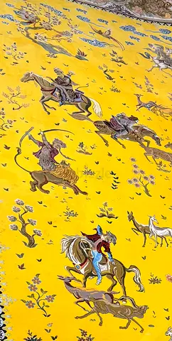 Persian Wool Rug 5m × 3m – Yellow Hunting-Ground Design – Excellent Condition(URGENT SELL)