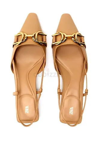 Zara flat slingback pumps with a sleek gold buckle