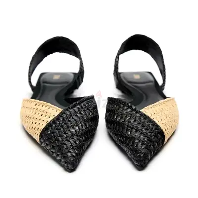 Zara Woven Raffia SlingBack Monochrome Flats