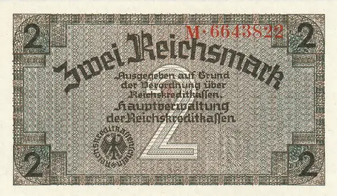 GERMANY 2 REICHSMARK BANKNOTE 1940