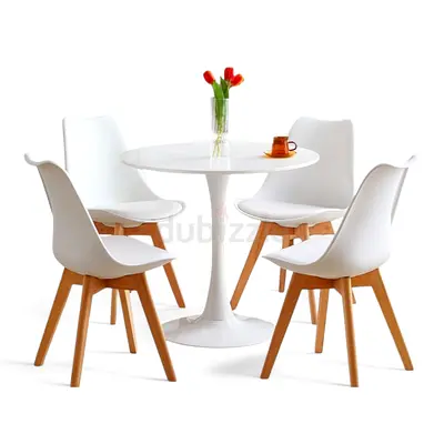 Stylish Modern Dining Table Set with White Chairs