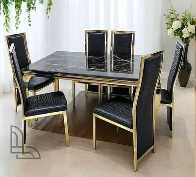 New Top marble dinning table with 6 Chairs Available